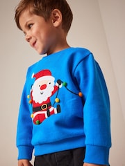 Blue Santa Christmas Appliqué Crew Neck Sweatshirt (3mths-7yrs) - Image 1 of 7
