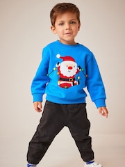 Blue Santa Christmas Appliqué Crew Neck Sweatshirt (3mths-7yrs) - Image 2 of 7