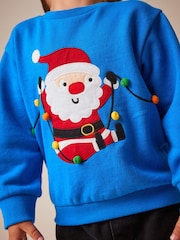 Blue Santa Christmas Appliqué Crew Neck Sweatshirt (3mths-7yrs) - Image 4 of 7