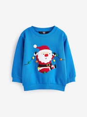 Blue Santa Christmas Appliqué Crew Neck Sweatshirt (3mths-7yrs) - Image 5 of 7