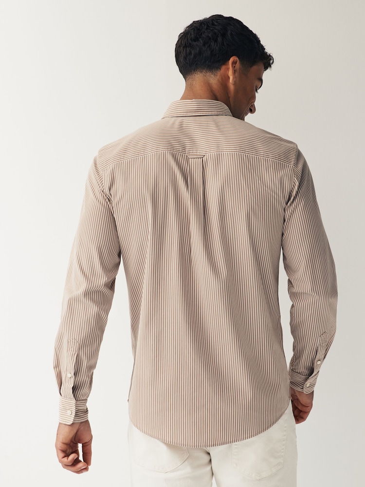 Natural 100% Cotton Stripe Long Sleeve Oxford Shirt - Image 3 of 8