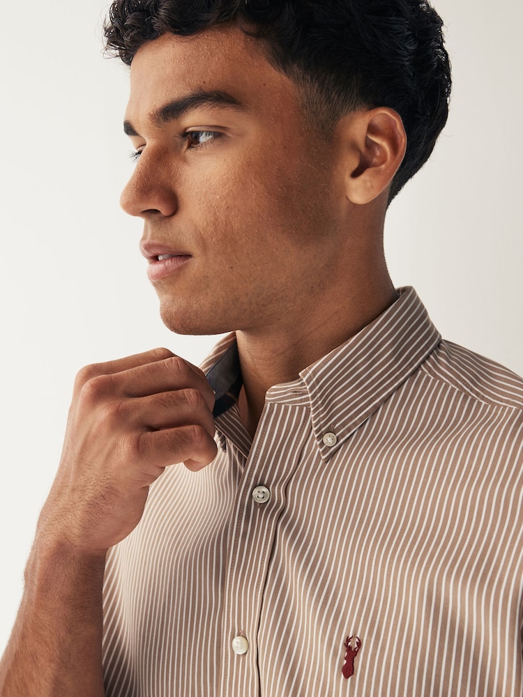 Natural 100% Cotton Stripe Long Sleeve Oxford Shirt - Image 4 of 8