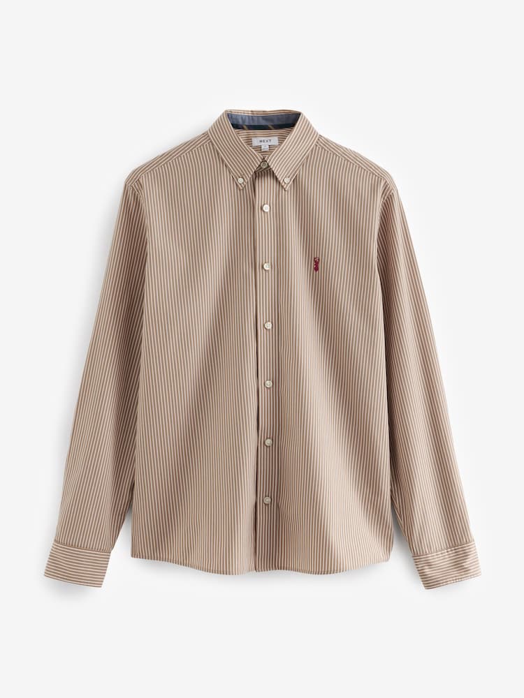 Natural 100% Cotton Stripe Long Sleeve Oxford Shirt - Image 6 of 8