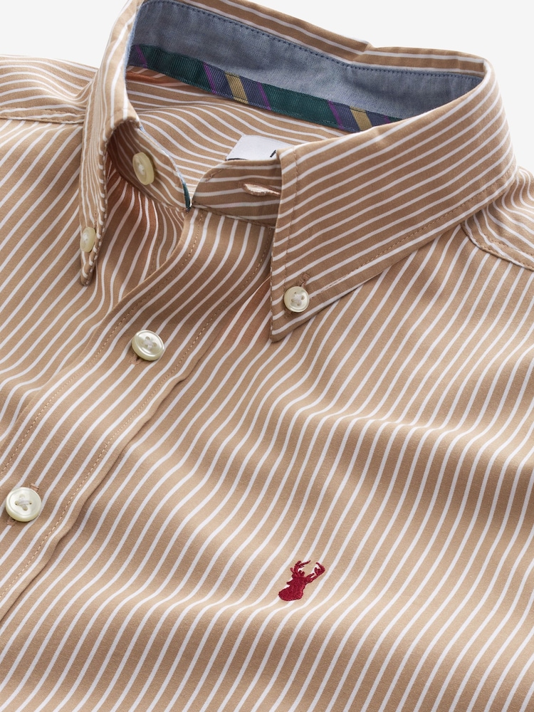 Natural 100% Cotton Stripe Long Sleeve Oxford Shirt - Image 7 of 8