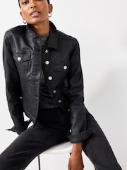 Black Coated Denim Jacket - Image 1 of 6