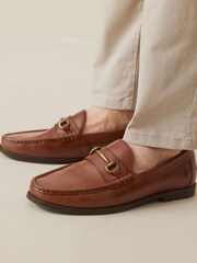 Tan Brown Leather Snaffle Loafers - Image 1 of 7