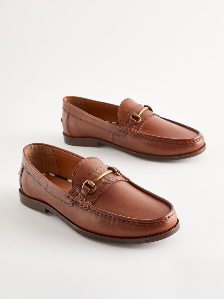 Tan Brown Leather Snaffle Loafers - Image 2 of 7