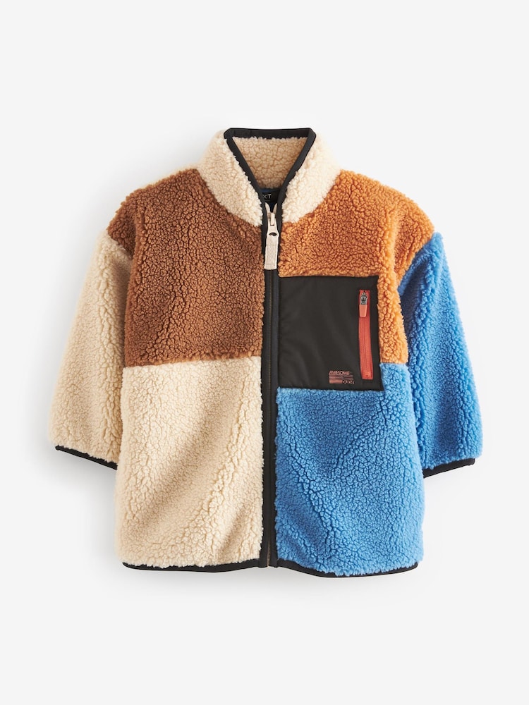 Multi Colourblock Teddy Borg Fleece Zip Through Jacket (3mths-7yrs) - Image 1 of 4