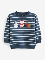 Navy Blue Stripe Christmas Appliqué Crew Neck Sweatshirt (3mths-7yrs) - Image 5 of 7
