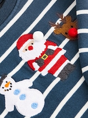 Navy Blue Stripe Christmas Appliqué Crew Neck Sweatshirt (3mths-7yrs) - Image 7 of 7