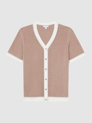 Reiss Champagne Striker Chenille Press Stud V-Neck Shirt - Image 2 of 5
