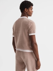 Reiss Champagne Striker Chenille Press Stud V-Neck Shirt - Image 5 of 5