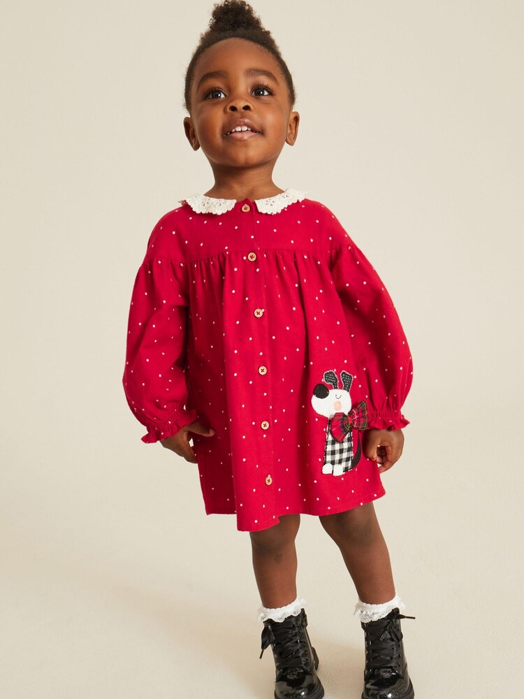 Red Spot Appliqué Dog Lace Collar Dress (3mths-8yrs) - Image 1 of 7 Red Spot Appliqué Dog Lace Collar Dress (3mths-8yrs) - Image 1 of 7