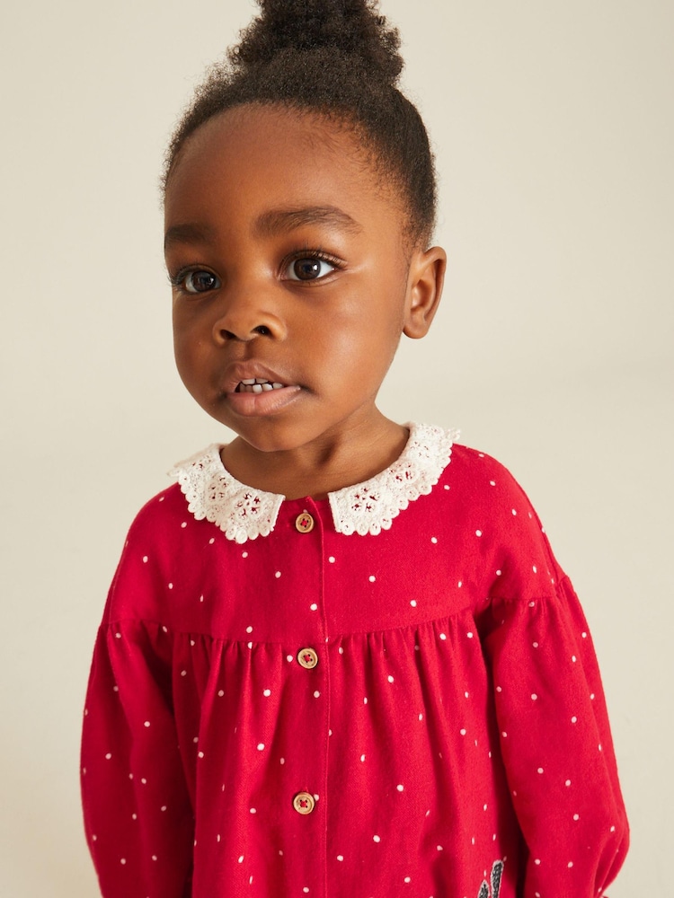 Red Spot Appliqué Dog Lace Collar Dress (3mths-8yrs) - Image 2 of 7 Red Spot Appliqué Dog Lace Collar Dress (3mths-8yrs) - Image 2 of 7