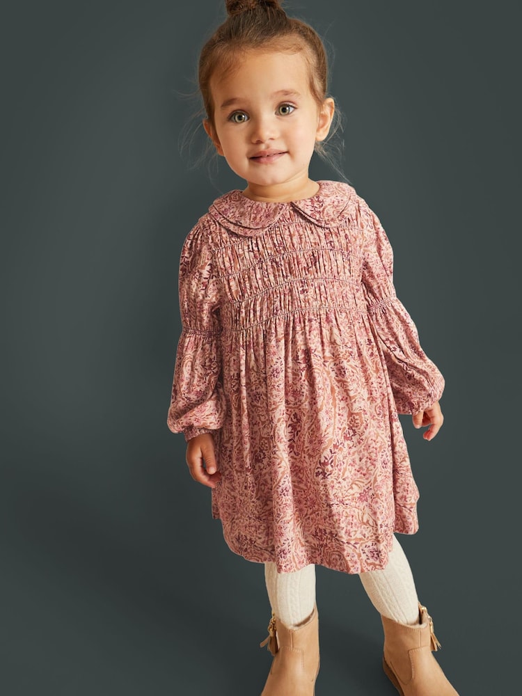 Pink Printed Shirred Dress (3mths-8yrs) - Image 1 of 7