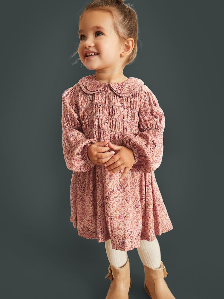 Pink Printed Shirred Dress (3mths-8yrs) - Image 2 of 7