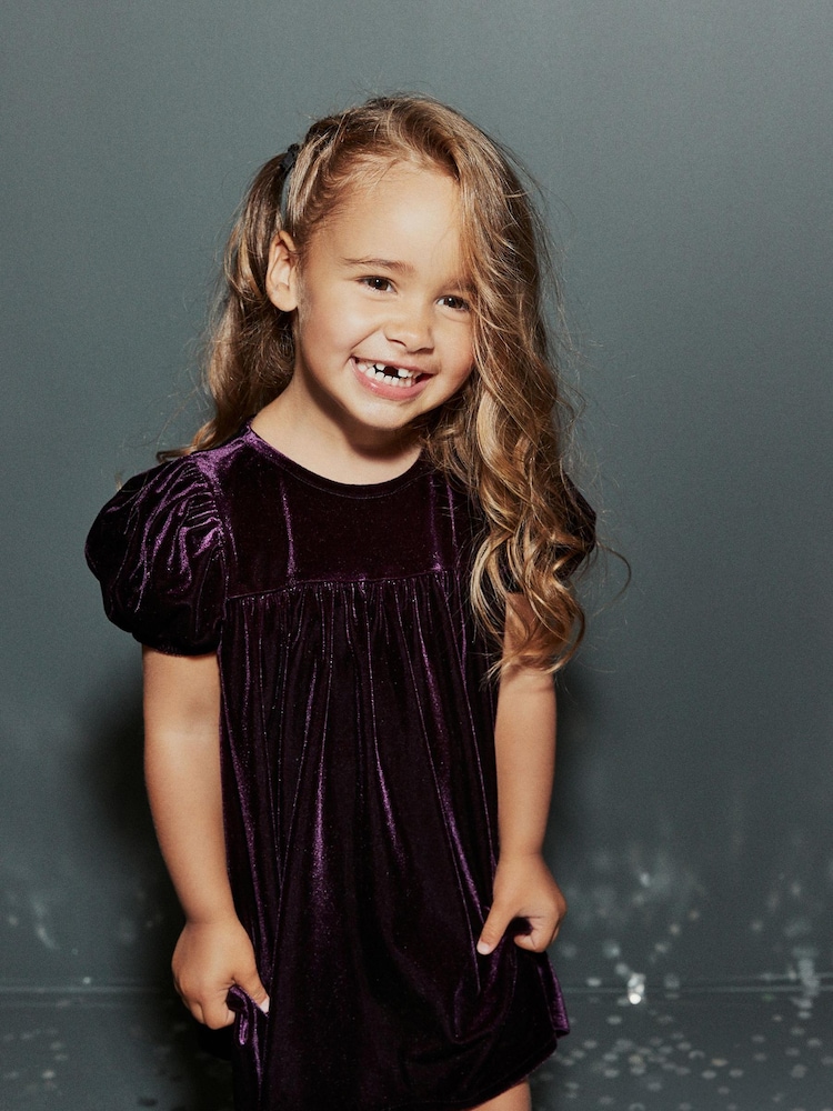 Purple Velvet Puff Sleeve Party Dress (3mths-10yrs) - Image 1 of 7 Purple Velvet Puff Sleeve Party Dress (3mths-10yrs) - Image 1 of 7