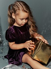 Пурпурный - Бархатное платье для вечеринки с пышными рукавами (3mths-10yrs) - Изображение 4 из 7