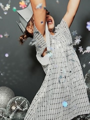 Silver Sequin Party Angel Sleeve Dress (3mths-8yrs) - Image 3 of 6