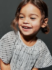 Silver Sequin Party Angel Sleeve Dress (3mths-8yrs) - Image 4 of 6