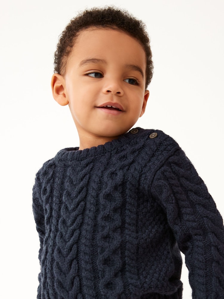 Navy Blue Cable Crew Jumper (3mths-7yrs) - Image 1 of 6 Navy Blue Cable Crew Jumper (3mths-7yrs) - Image 1 of 6
