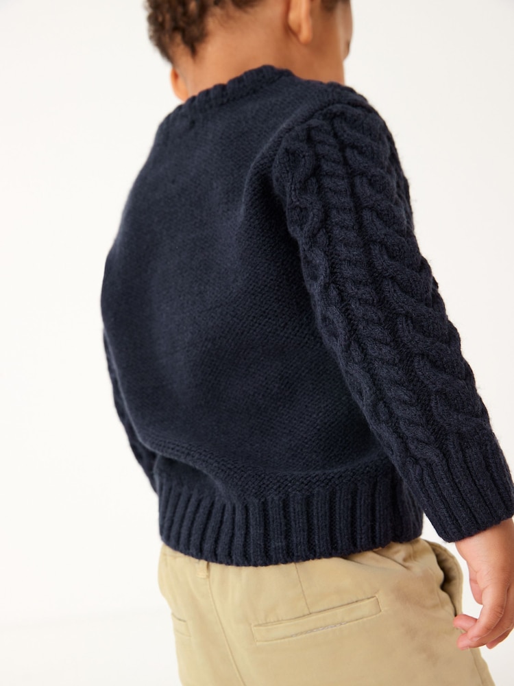 Navy Blue Cable Crew Jumper (3mths-7yrs) - Image 2 of 6 Navy Blue Cable Crew Jumper (3mths-7yrs) - Image 2 of 6