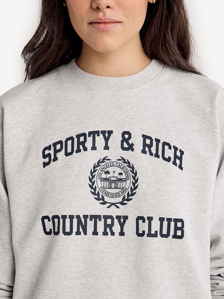 Sporty & Rich Grey Varsity Crest Crew Neck Sweater - Image 5 of 5