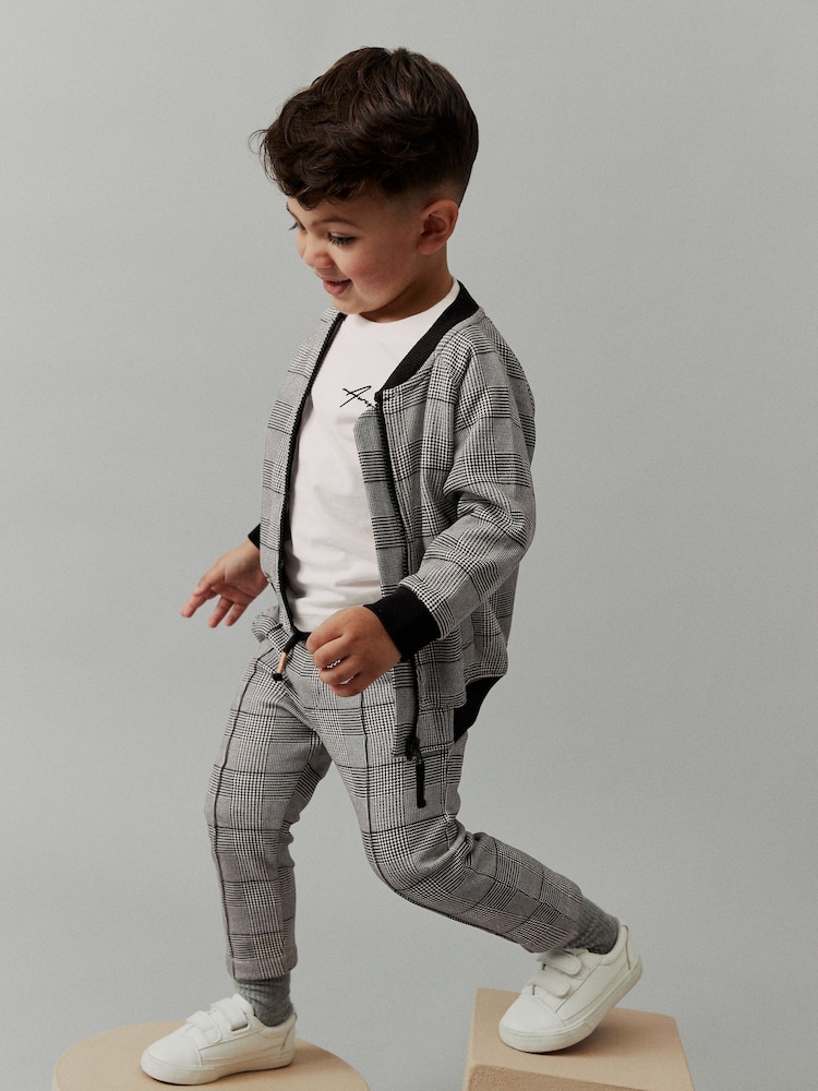Grey Black 100% Cotton Jersey Check Bomber and Joggers Set 3 Piece (3mths-7yrs) - Image 1 of 6