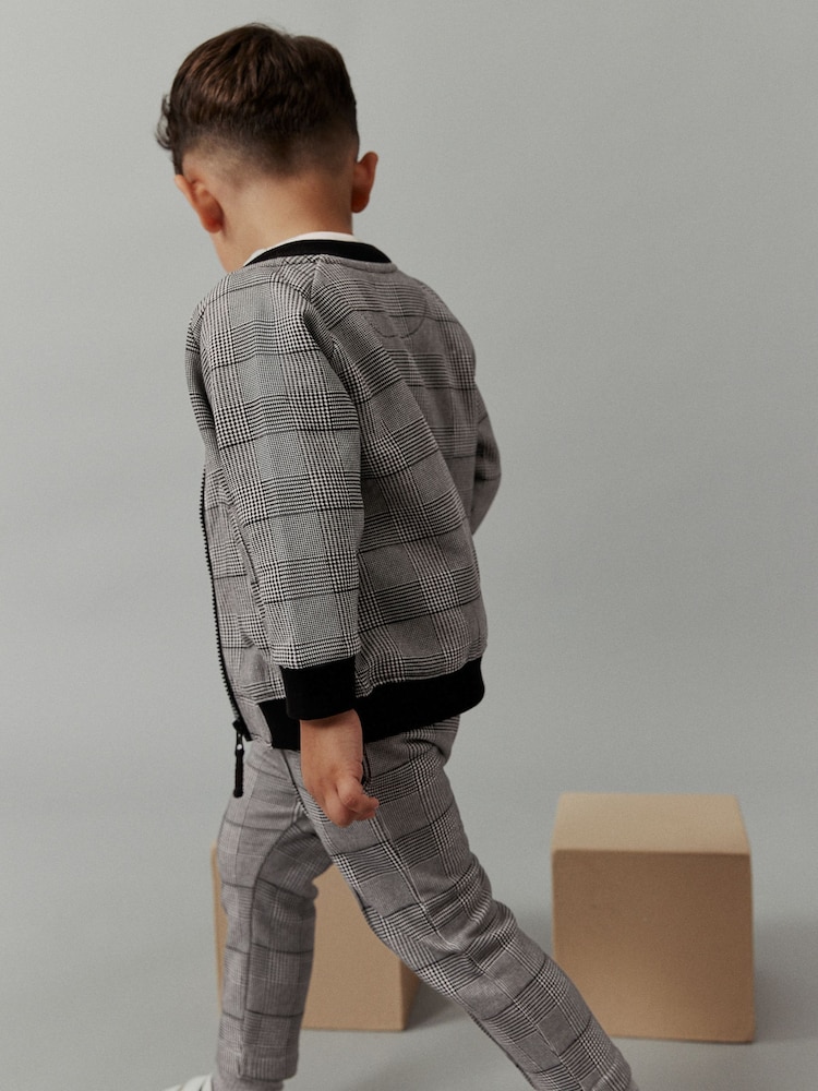 Grey Black 100% Cotton Jersey Check Bomber and Joggers Set 3 Piece (3mths-7yrs) - Image 2 of 6