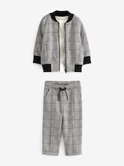 Grey Black 100% Cotton Jersey Check Bomber and Joggers Set 3 Piece (3mths-7yrs) - Image 3 of 6