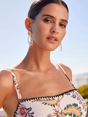 Kremowy - Savannah Miller x Next Tummy Control Floral Bandeau Swimsuit - Image 4 of 6