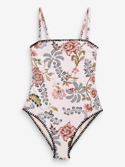 Kremowy - Savannah Miller x Next Tummy Control Floral Bandeau Swimsuit - Image 6 of 6