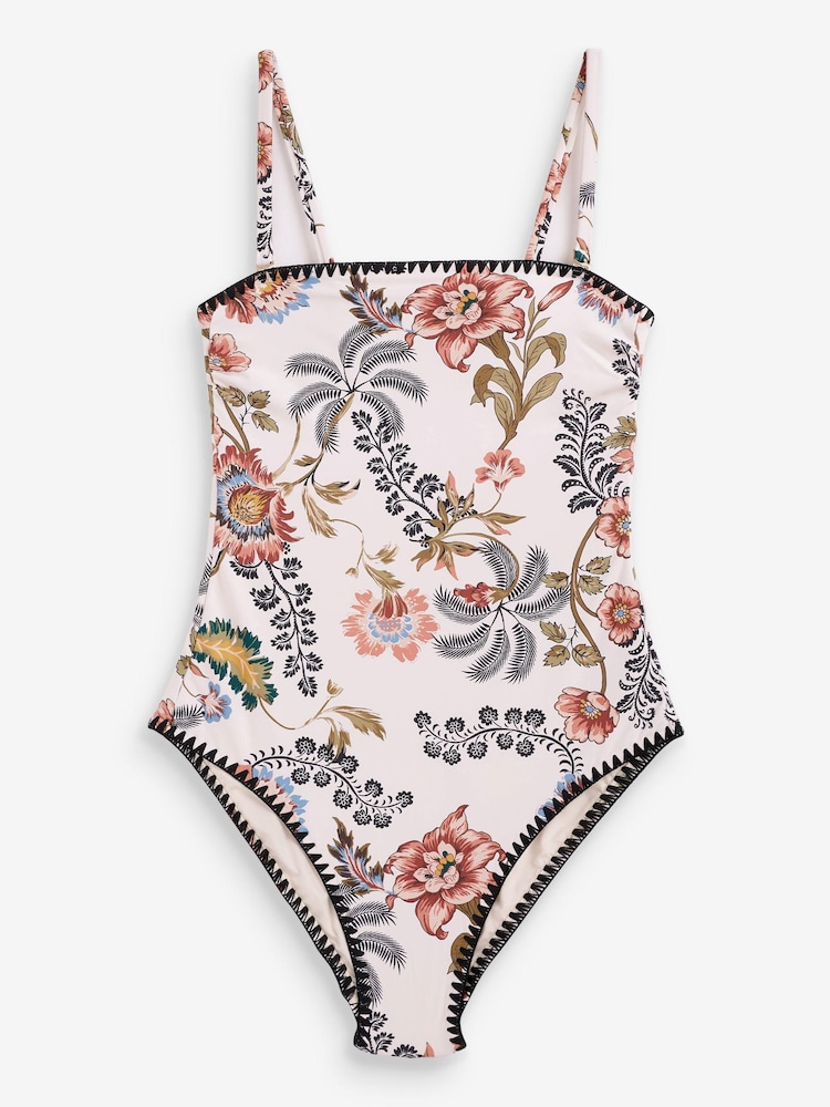 Kremowy - Savannah Miller x Next Tummy Control Floral Bandeau Swimsuit - Image 6 of 6