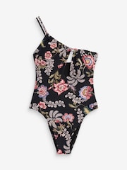 Black Savannah Miller x Next Tummy Control Floral One Shoulder Swimsuit - Image 6 of 6
