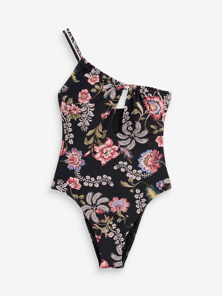 Black Savannah Miller x Next Tummy Control Floral One Shoulder Swimsuit - Image 6 of 6