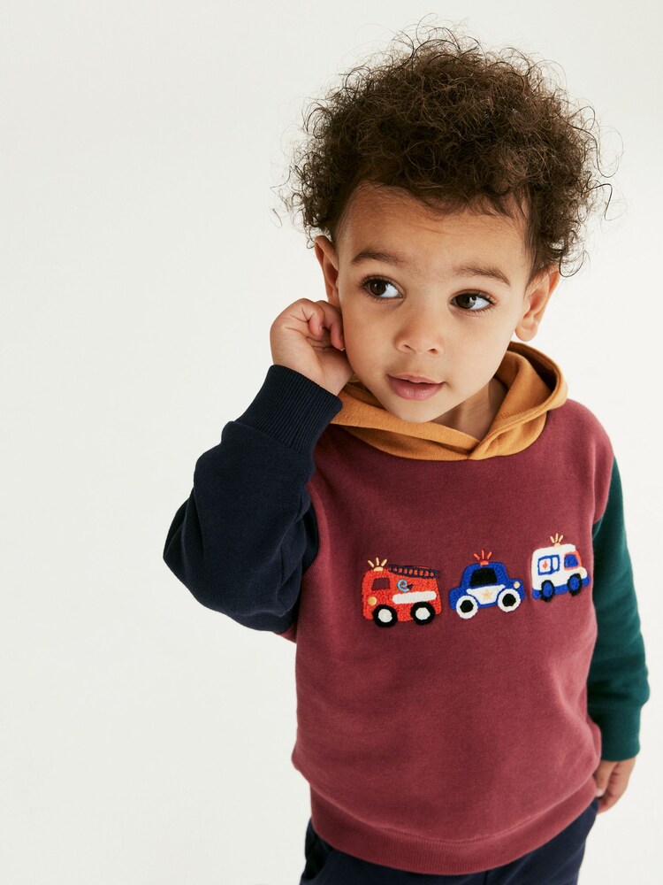 Berry Red Crochet Vehicles Character Hoodie And Joggers Set (3mths-7yrs) - Image 3 of 7