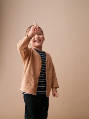 Tan Brown/Navy Blue Jersey Cardigan And Joggers 3 Piece Set (3mths-7yrs) - Image 2 of 7