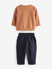 Tan Brown/Navy Blue Jersey Cardigan And Joggers 3 Piece Set (3mths-7yrs) - Image 5 of 7