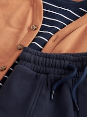 Tan Brown/Navy Blue Jersey Cardigan And Joggers 3 Piece Set (3mths-7yrs) - Image 7 of 7