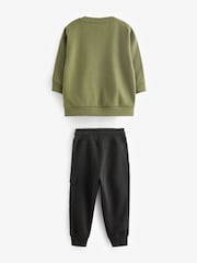 Khaki Green/Black Drippy Monkey Character Sweatshirt and Joggers Set (3mths-7yrs) - Image 6 of 8