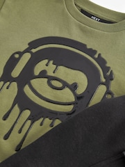 Khaki Green/Black Drippy Monkey Character Sweatshirt and Joggers Set (3mths-7yrs) - Image 7 of 8