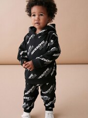 Black All-Over Printed Oversized Hoodie and Joggers Set (3mths-7yrs) - Image 1 of 6