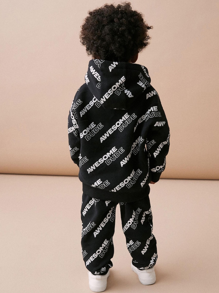 Black All-Over Printed Oversized Hoodie and Joggers Set (3mths-7yrs) - Image 2 of 6