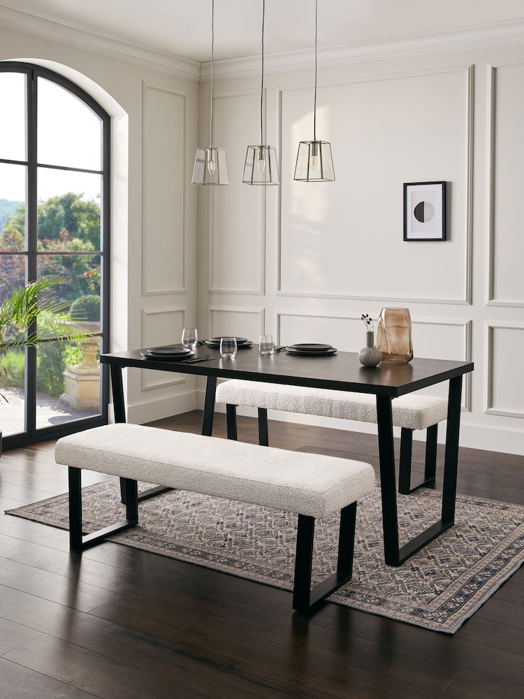 Oyster Natural Casual Bouclé And Black Oak Effect Table And Bench Set - Image 1 of 8