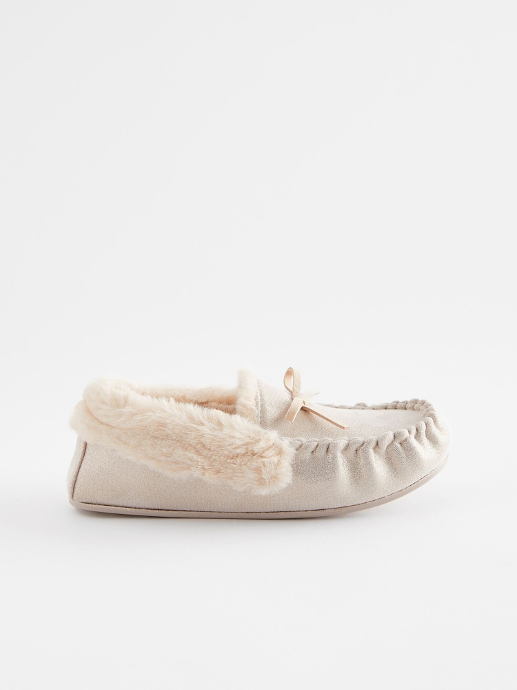 Champagne Gold Warm Lined Moccasin Slippers - Image 2 of 5