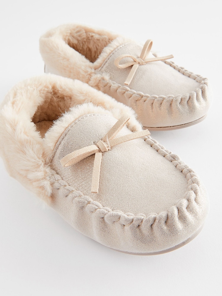 Champagne Gold Warm Lined Moccasin Slippers - Image 5 of 5