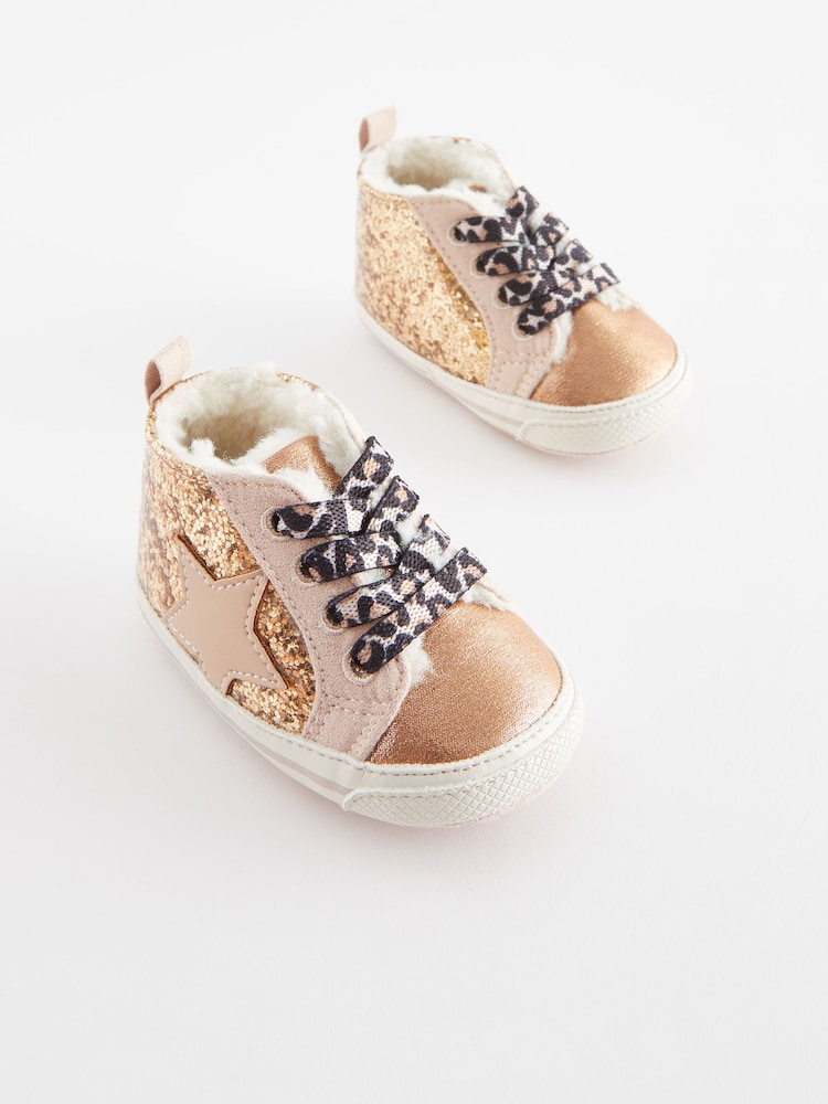 ذهبي - Glitter High Top Baby Trainers (0-24mths) - صورة 1 من 5