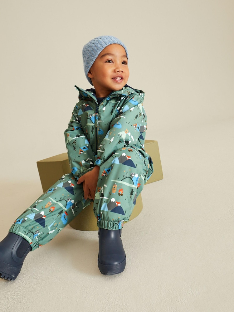 Sage Green Woodland Waterproof Warm Padded Puddlesuit (3mths-7yrs) - Image 1 of 8