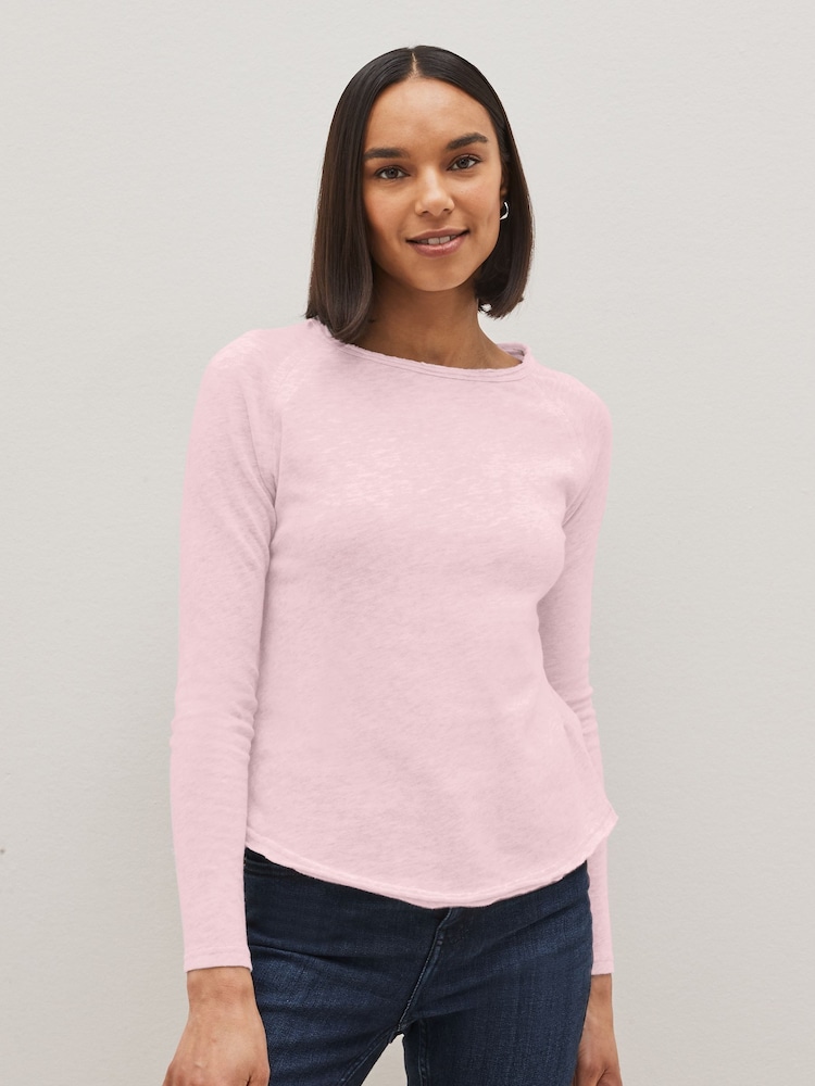 Pink - American Vintage Langärmeliges T-Shirt mit U-Boot-Ausschnitt aus 100% Baumwolle - Bild 1 von 1