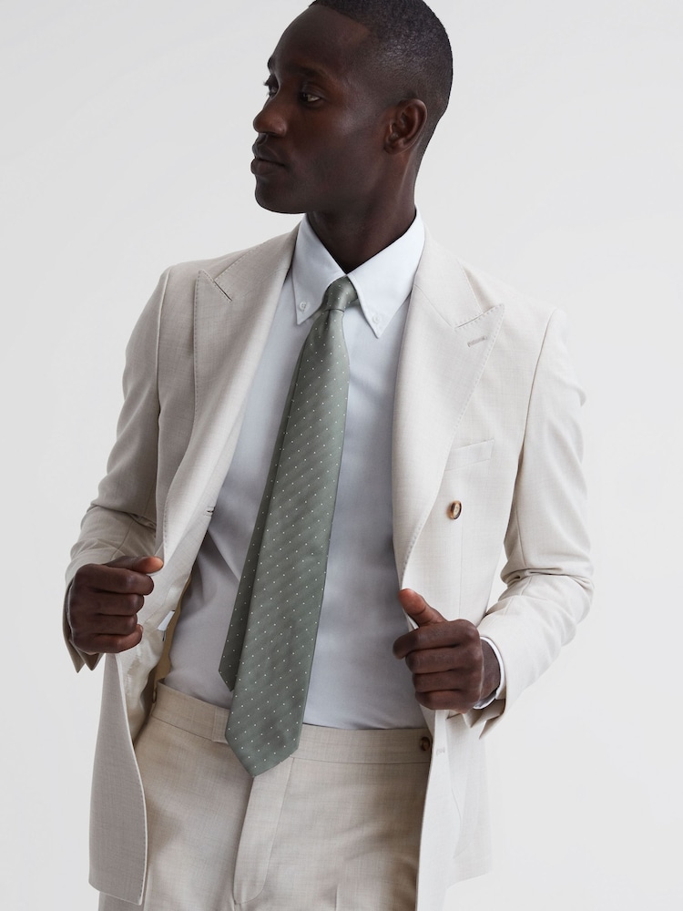 Reiss Soft Sage Liam Textured Polka Dot Tie - Image 2 of 5